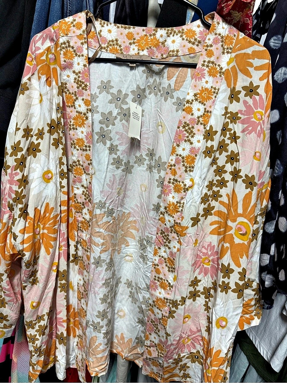 My Danielle Floral cardigan, in White & Orange Size XL